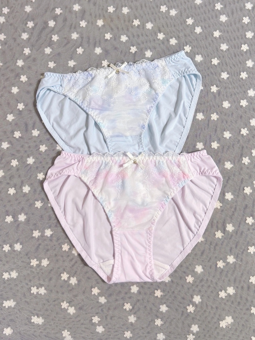 Set Of 2! US-S Japanese Princess Cute Sweet Tiedye Embroidery Satin Bow Panties